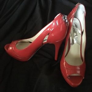 Michael Kors Red Patent Leather Peep-Toe Heels